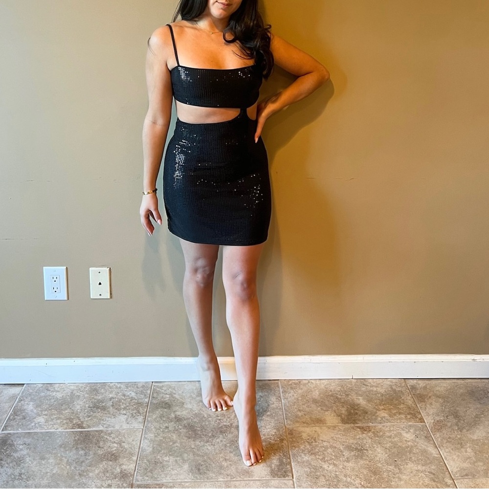 NBD revolve black sequin mini dress